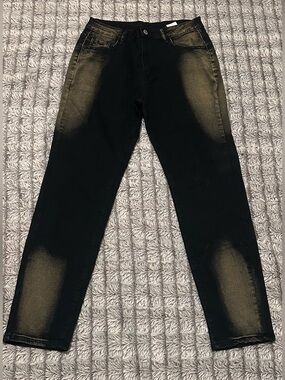Women’s Black & Gold Spray Effect Distressed Casual Straight Leg Jeans
